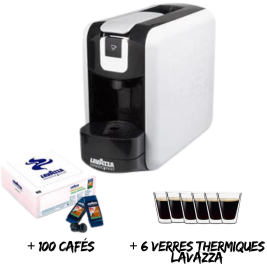 EP mini BLANCHE + 100 cafés + 6 verres thermiques lavazza