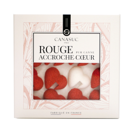 Boîte fenêtre "Rouge Accroche-Coeur" sucre moulé blanc et rouge